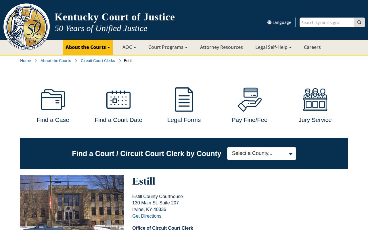 Estill County court records and booking disposition access