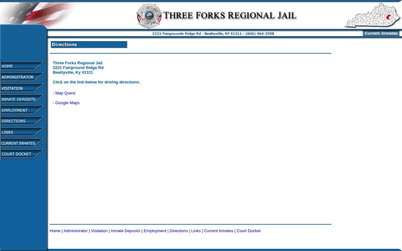 Three Forks Regional Jail current address for Estill County booking records