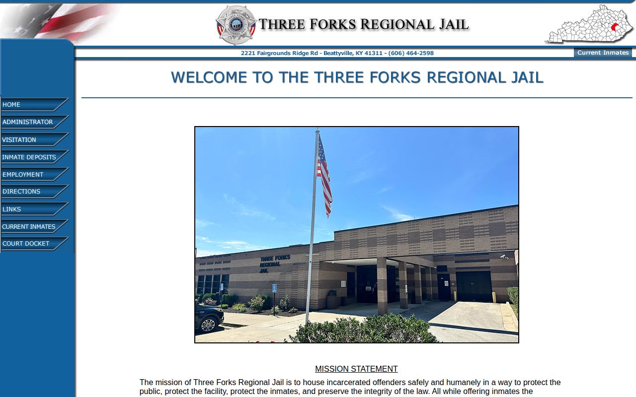 Three Forks Regional Jail current inmate record access for Estill County